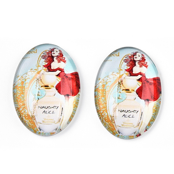 

PandaHall Glass Cabochons, with European Style Pattern, Oval, Red, 25x18x6mm Glass Oval Red