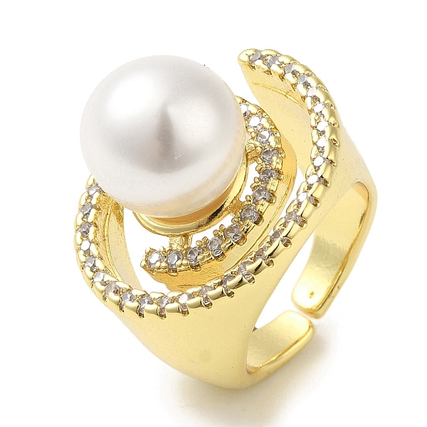 

PandaHall Rack Plating Brass Micro Pave Cubic Zirconia Cuff Rings, Round Glass Pearl Beads Ring for Women, Cadmium Free & Lead Free..., Clear