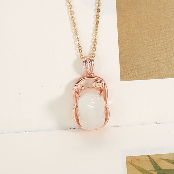 PandaHall Natural Hetian White Jade Pi Xiu Pendant Necklace, 925 Sterling Silve...