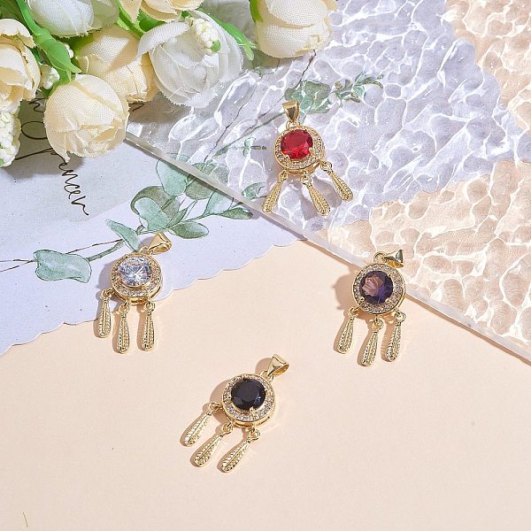

PandaHall 6Pcs 6 Colors Brass Micro Pave Clear Cubic Zirconia Pendants, with Glass, Nickel Free, Real 18K Gold Plated, Woven Net/Web with..., Multicolor
