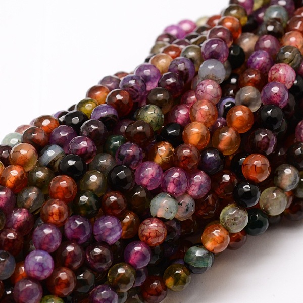 

PandaHall Faceted Natural Agate Round Beads Strands, Dyed, Colorful, 6mm, Hole: 1mm, about 64pcs/strand, 14.7 inch Crackle Agate Round