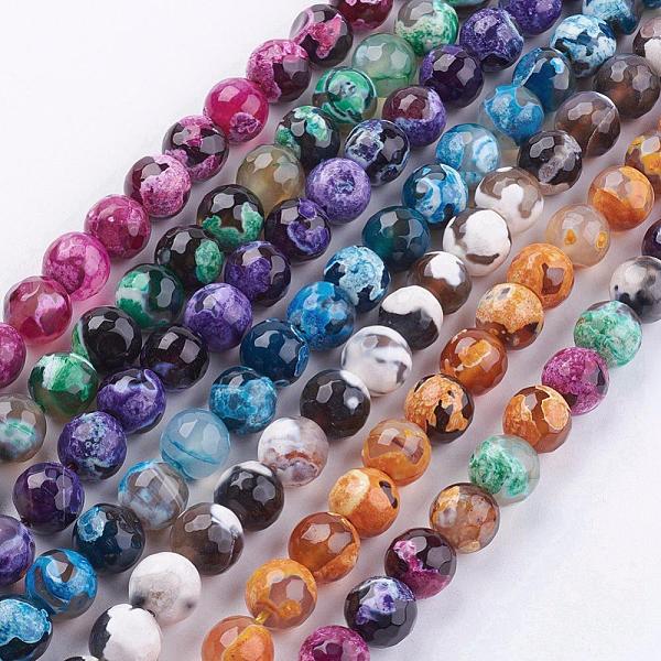 PandaHall Natural Agate Beads Strands, Dyed & Heated, Faceted, Round, Mixed Color, 9~10mm, Hole: 1mm, about 37~39pcs/strand, 13.7 inch~14.9...