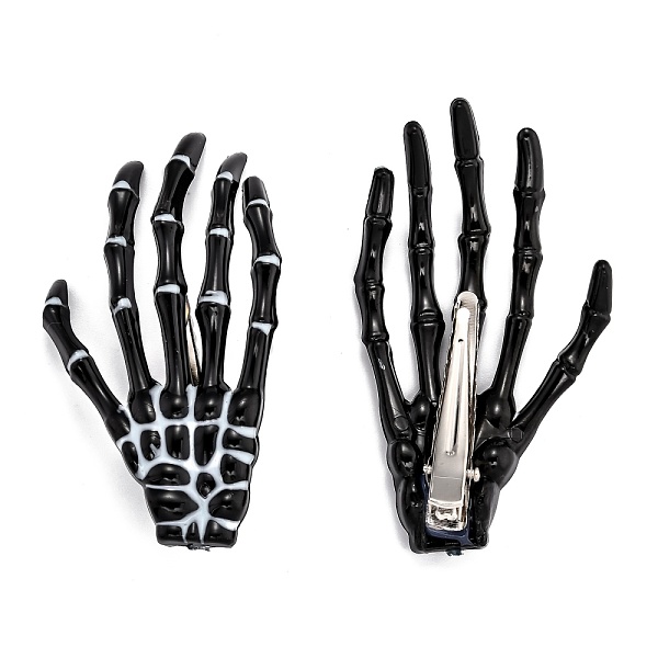 

PandaHall Halloween Skeleton Hands Bone Hair Clips, Plastic & Iron Alligator Hair Clips, Black, 72x41x6mm Plastic Black