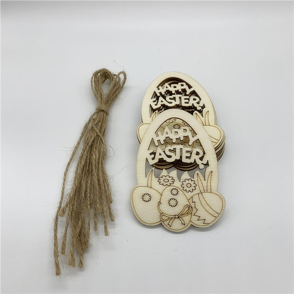 

PandaHall Wooden Cutouts Ornaments, with Jute Twine, Easter Hanging Decorations, for Party Gift Home Decoration, Egg with Word Happy Easter..., Orange