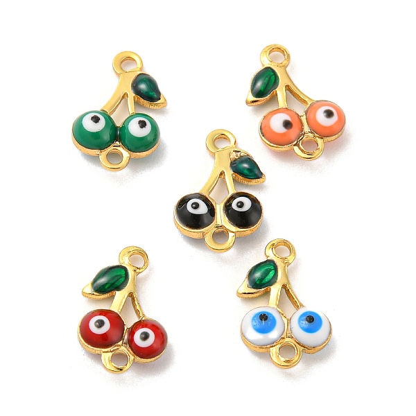 

PandaHall Rack Plating Brass Enamel Pendants, Long-Lasting Plated, Cadmium Free & Nickel Free, Cherry with Evil Eye, Mixed Color, 11x7x2mm..., Multicolor