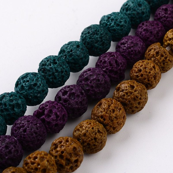 

PandaHall Dyed Round Natural Lava Rock Beads Strands, Mixed Color, 10mm, Hole: 1mm, about 40pcs/strand, 15.7 inch Lava Rock Round Multicolor