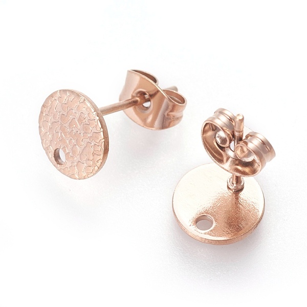

PandaHall Ion Plating(IP) 304 Stainless Steel Ear Stud Findings, with Ear Nuts/Earring Backs and Hole, Textured Flat Round with Spot Lines...