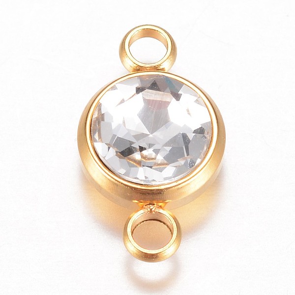 

PandaHall Glass Links connectors, Faceted, with 304 Stainless Steel Findings, Flat Round, Golden, Crystal, 17.5x10x6.5mm, Hole: 2.5mm Glass..., Clear