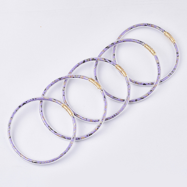 

PandaHall PVC Plastic Buddhist Bangle Sets, Jelly Bangles, with PU Leather Cords Inside and Polyester Ribbon, Lilac, 2-1/2 inch(6.3cm)..., Purple