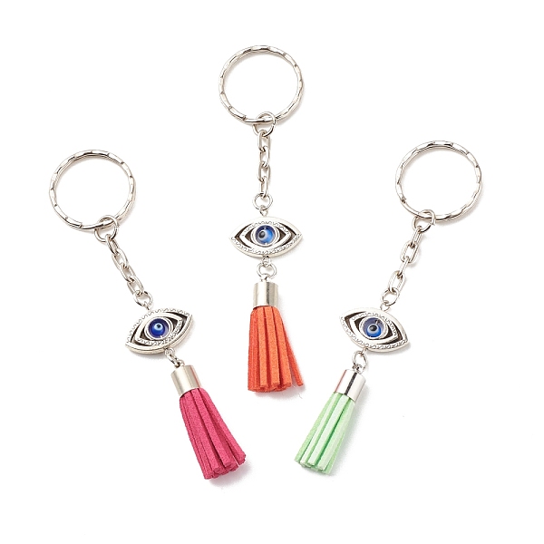 

PandaHall Faux Suede Tassel & Tibetan Style Alloy Pendant Keychain, with Handmade Evil Eye Lampwork and Iron Split Key Rings, Eye Pattern..., Multicolor