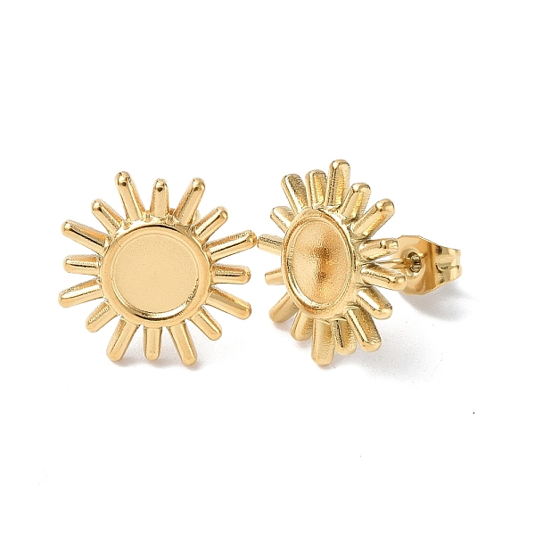 

PandaHall Ion Plating(IP) 304 Stainless Steel Stud Earring Findings, Sun with Round Tray Earring Settings, with Ear Nuts, Real 18K Gold...