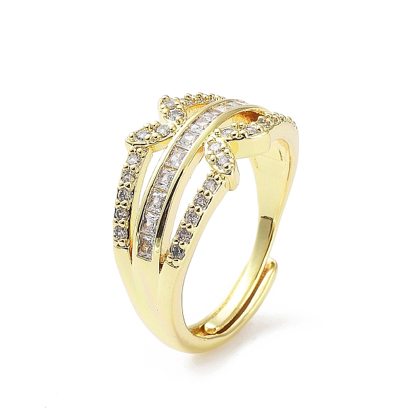 

PandaHall Heart Shape Rack Plating Brass Micro Pave Cubic Zirconia Adjustable Ring, Long-Lasting Plated, Lead Free & Cadmium Free, Real 18K..., Clear