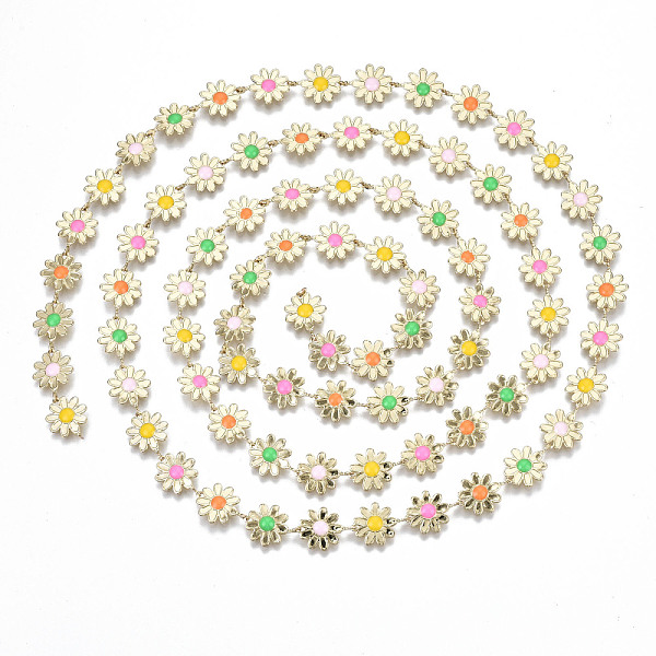 

PandaHall Brass Enamel Chains, Daisy Flower Link Chains, Long-Lasting Plated, Soldered, Colorful, Light Gold, Flower: 13.5x10x1.5mm...