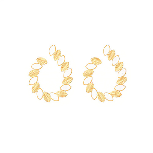 

PandaHall Golden 304 Stainless Steel Stud Earrings with Enamel, Teardrop with Leaf, White, 28.6x23mm 304 Stainless Steel Leaf White