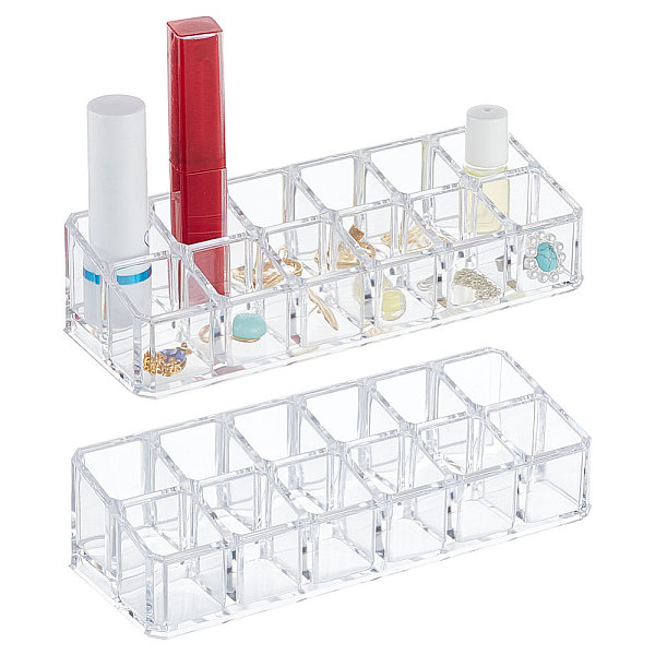 PandaHall Plastic Cosmetic Storage Display Box, Display Stand, Makeup Organizer, Clear, 17x6x4.5cm, 2pcs/bag Plastic Rectangle Clear