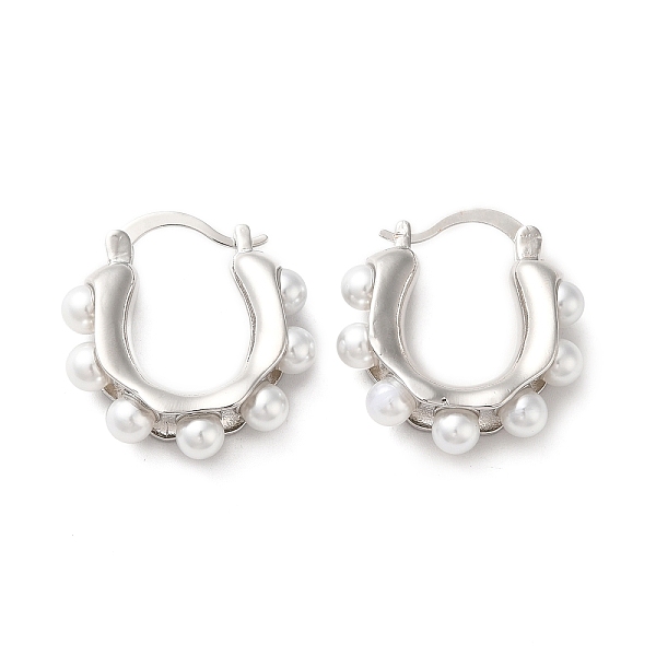 

PandaHall Plastic Pearl Beaded Hoop Earrings, Brass Jewelry for Women, Platinum, 28x25.5x7mm, Pin: 1~mm Plastic