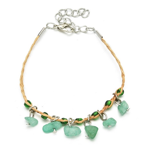 

PandaHall Boho Multicolor Beads Gravel Woven Anklets, Natural Green Aventurine Anklets Aventurine