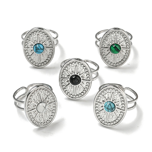 

PandaHall 304 Stainless Steel Open Cuff Rings, Synthetic Malachite & Turquoise Oval with Star Finger Rings for Women Men, Stainless Steel...