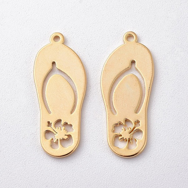 

PandaHall Brass Pendants, Slipper with Flower, Nickel Free, Real 18K Gold Plated, 23x9.5x1mm, Hole: 1mm Brass Shoes