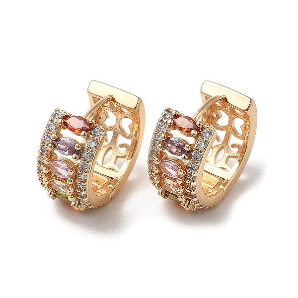 

PandaHall Brass Micro Pave Cubic Zirconia Hoop Earrings, with Colorful Glass, Horse Eye, Light Gold, 17x19x9mm Brass Horse Eye