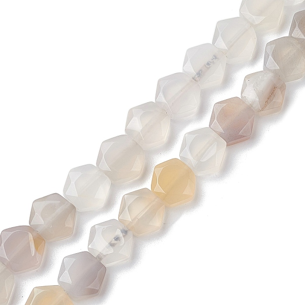 

PandaHall Natural White Agate Beads Strands, Faceted Hexagonal Cut, Hexagon, 8~8.5x9~9.5x4~4.5mm, Hole: 1mm, about 25pcs/strand, 8.11''...
