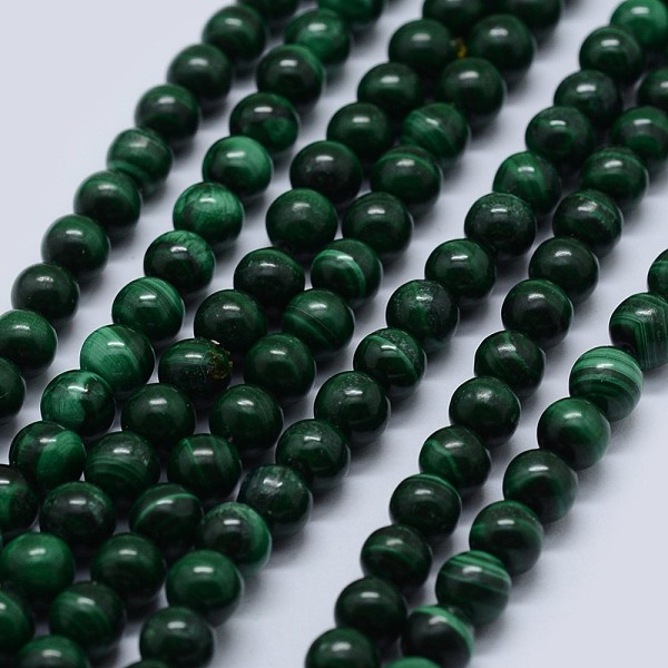 

PandaHall Natural Malachite Beads Strands, Grade AB, Round, 4mm, Hole: 0.6mm, about 95pcs/strand, 15.5 inch(39.5cm) Malachite Round