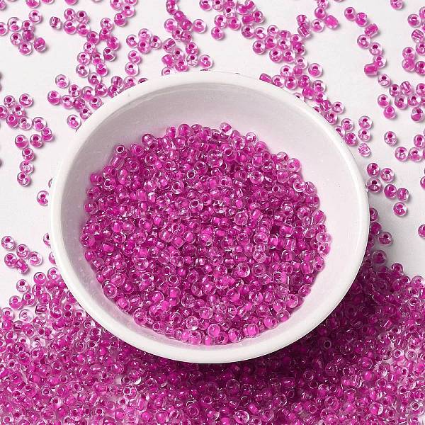 

PandaHall 8/0 Transparent Glass Seed Beads, Inside Colours, Round Hole, Round, Magenta, 3~3.5x2mm, Hole: 1~1.2mm, about 450g/bag Glass Pink