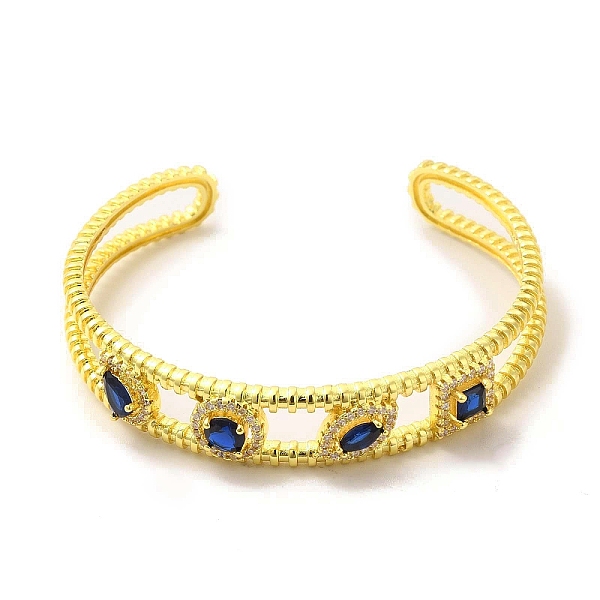 

PandaHall Square & Teardrop & Horse Eye Glass Open Cuff Bangle with Cubic Zirconia, Golden Brass Jewelry for Women, Medium Blue, Inner...