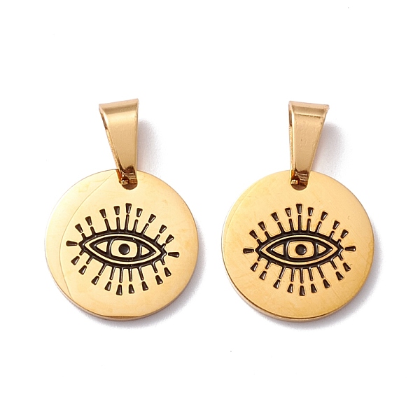 

PandaHall Ion Plating(IP) 304 Stainless Steel Enamel Pendants, Flat Round with Evil Eye Pattern, Golden, 22mm, Hole: 6mm Stainless...