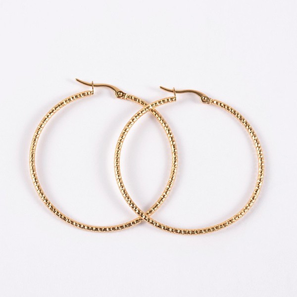 

PandaHall 304 Stainless Steel Hoop Earrings, Twisted Ring Shape, Golden, 12 Gauge, 47x46x2mm, Pin: 1mm 304 Stainless Steel Ring