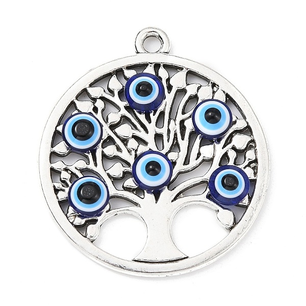 

PandaHall Alloy Pendants, Tree of Life with Resin Evil Eye Charms, Antique Silver, Flat Round, 38x34x5mm, Hole: 2.5mm Alloy Flat Round
