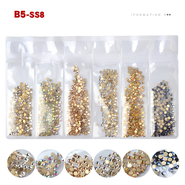 

PandaHall Glass Rhinestone Flat Back Cabochons, Nail Art Decoration Accessories, Faceted, Half Round, Mixed Color, 2.4mm, about 1440pcs/bag..., Multicolor