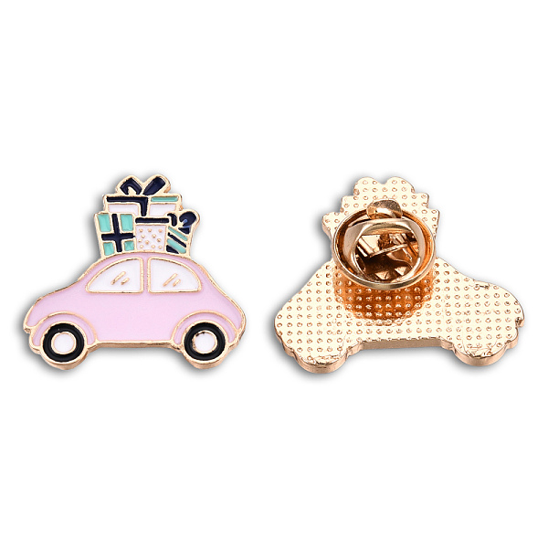 PandaHall Car with Gift Box Shape Enamel Pin, Light Gold Plated Alloy Vehicle Badge for Backpack Clothes, Nickel Free & Lead Free, Pearl...
