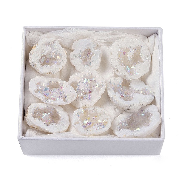 

PandaHall Natural Agate Geode Cornucopia Mineral Specimen, Raw Crystal Cluster, Healing Crystal Home Decor Gift, with Paper Box...