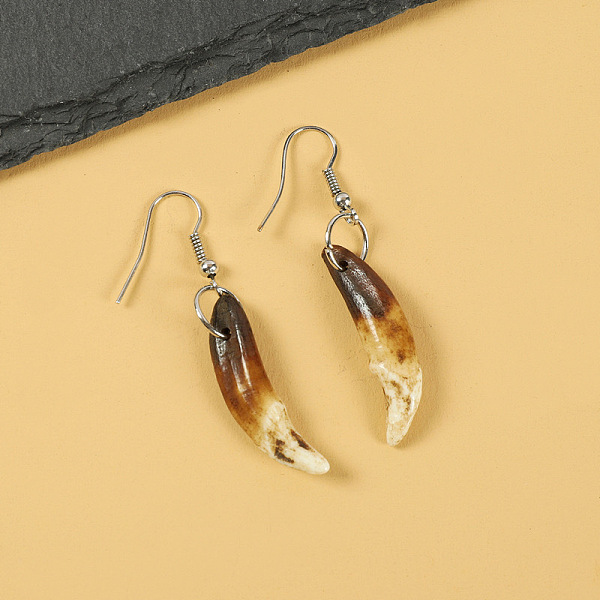 

PandaHall Natural Gemstone Wolf Tooth Shape Dangle Earrings with Real Tibetan Mastiff Dog Tooth Natural Gemstone Others