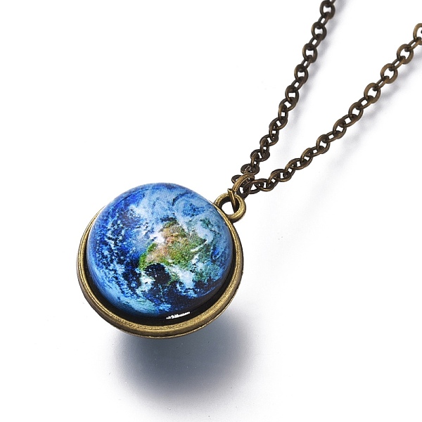 

PandaHall Glass Pendant Necklace, with Alloy Cable Chains and Lobster Claw Clasps, Cadmium Free & Lead Free, Round, Antique Bronze, Earth...