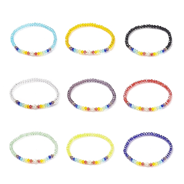 

PandaHall 9Pcs 9 Color Natural Pearl & Cat Eye & Glass Beaded Stretch Bracelets Set, Bling Stackable Bracelets for Women, Mixed Color, Inner..., Multicolor
