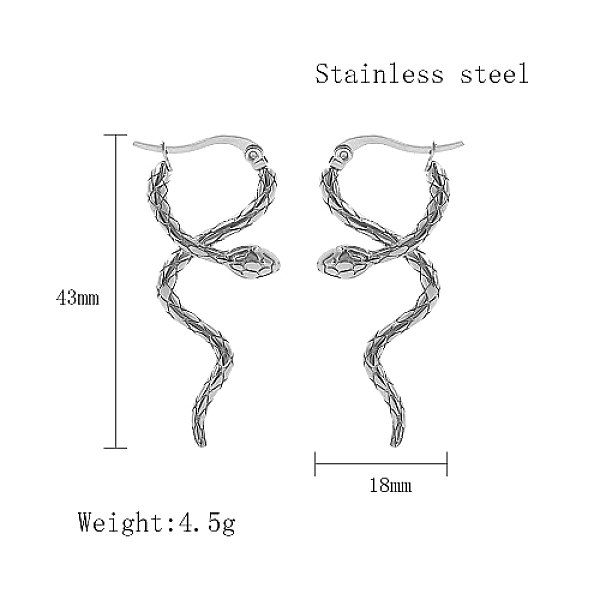 

PandaHall Stainless Steel Hoop Earrings for Women, Stainless Steel Color, Snake, 43x18mm Stainless Steel Snake