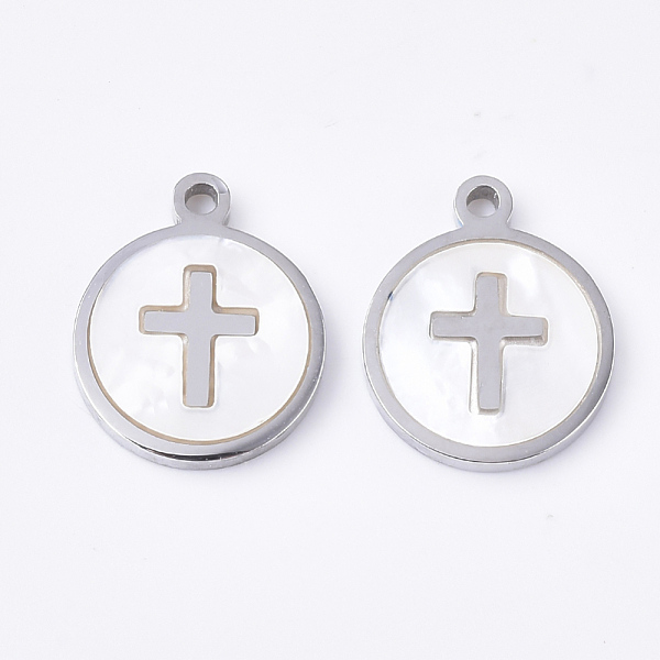 

PandaHall 304 Stainless Steel Charms, with Shell, Flat Round with Cross, Stainless Steel Color, 12x10x1.5mm, Hole: 1.2mm 304 Stainless Steel...