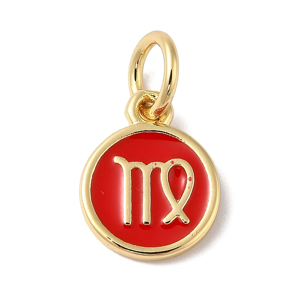 

PandaHall Real 18K Gold Plated Brass Enamel Charms, with Jump Ring, Long-Lasting Plated, Lead Free & Cadmium Free, Flat Round with Virgo..., Red