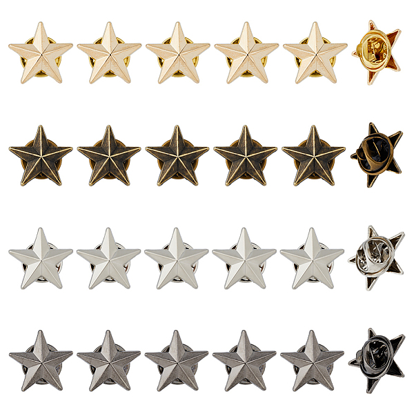 

PandaHall SUPERFINDINGS 24Pcs 4 Colors Alloy Star Brooches, Men's Shirt Collar Pins, Mixed Color, 17x18x4mm, 6pcs/color Alloy Star