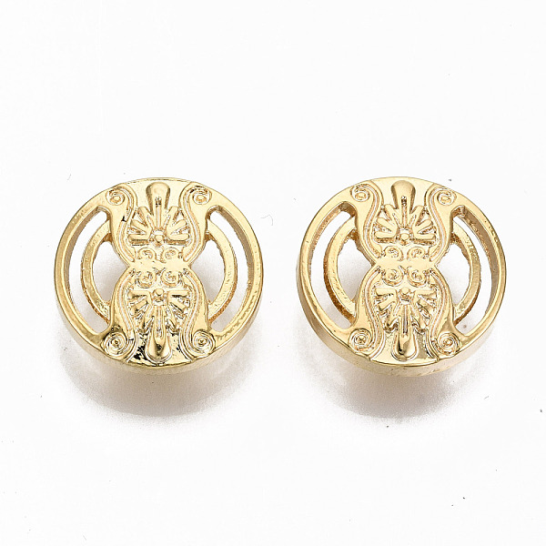 

PandaHall Brass Shank Buttons, Nickel Free, Hollow Flat Round with Flower Pattern, Real 18K Gold Plated, 17x6mm, Hole: 2mm Brass Flat Round