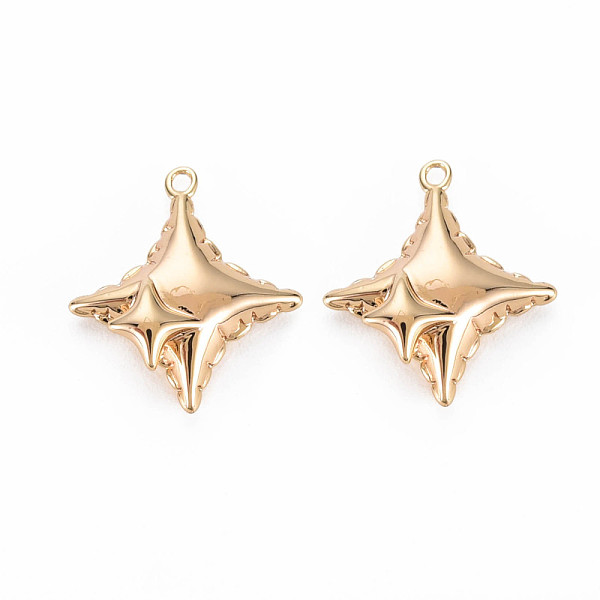 

PandaHall Brass Charms, Nickel Free, 4 Pointed Star, Real 18K Gold Plated, 14.5x13x4mm, Hole: 1mm Brass Star