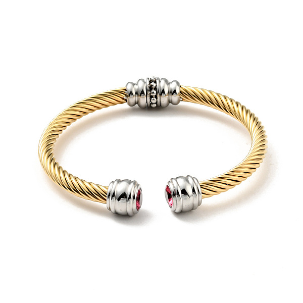 

PandaHall Rhinstone Open Cuff Bangle, Golden 304 Stainless Steel Jewelry for Women, Rose, Inner Diameter: 2-1/4 inch(5.65cm) Rhinestone Pink