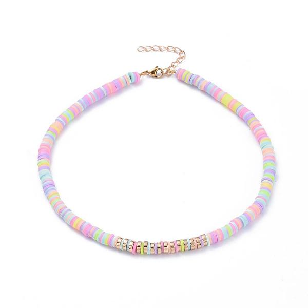 

PandaHall Handmade Polymer Clay Heishi Beaded Necklaces, with Brass Beads, Non-magnetic Synthetic Hematite Beads and 304 Stainless Steel...