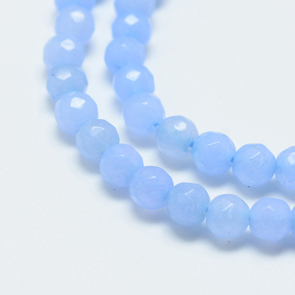 

PandaHall Natural White Jade Bead Strands, Dyed, Faceted, Round, Cornflower Blue, 4mm, Hole: 1mm, about 88~89pcs/strand, 14.37~14.57 inch...