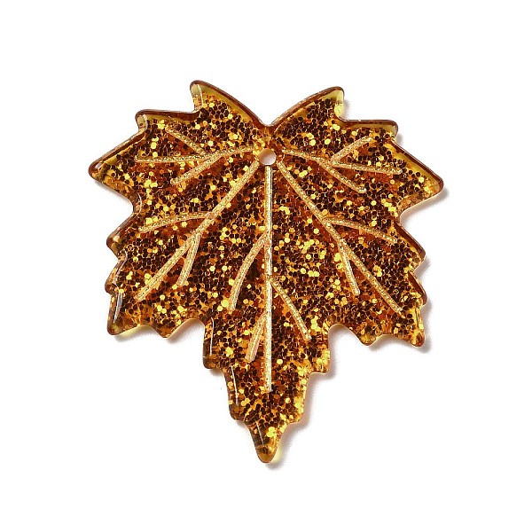 

PandaHall Acrylic Pendants, with Glitter Powder, Maple Leaf Charm, Goldenrod, 37x33.5x2mm, Hole: 1.6mm Acrylic Leaf Gold