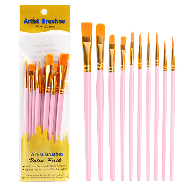 

PandaHall Paint Plastic Brushes Set, with Aluminium Tube, for DIY Oil Watercolor Painting Craft, Pink, 16.9~18.5cm, 10pcs/set Plastic Pink