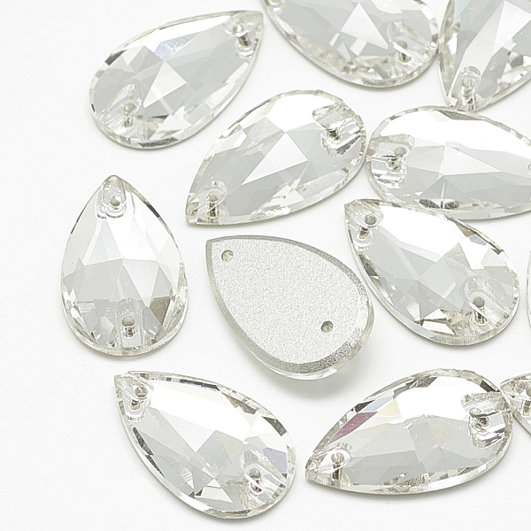 

PandaHall Sew on Rhinestone, K9 Glass Rhinestone, Two Holes, Garments Accessories, Random Color Back Plated, Faceted, teardrop, Crystal..., Clear