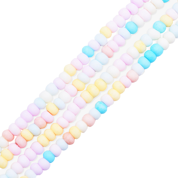 

PandaHall Opaque Spray Painted Glass Bead Strands, Frosted, Flat Round, Colorful, 4~4.5x3mm, Hole: 1mm, about 133~135pcs/strand, 15.43..., Multicolor